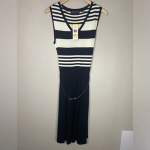 Jones New York NWT medium belted sleeveless black white midi dress semi-fitted